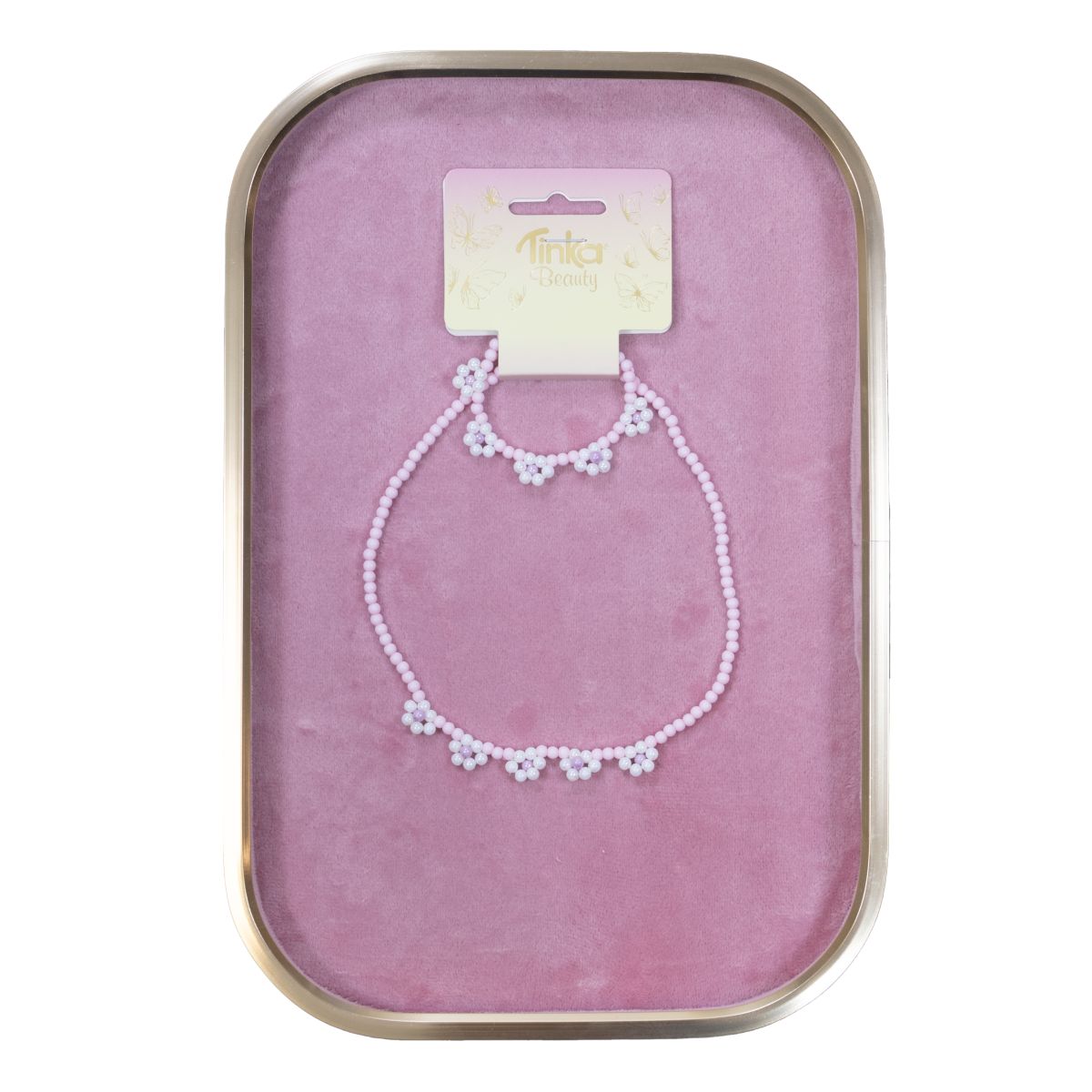 HALSKÆDE/ARMBÅND ROSA PERLER M/BLOMSTER TINKA BEAUTY