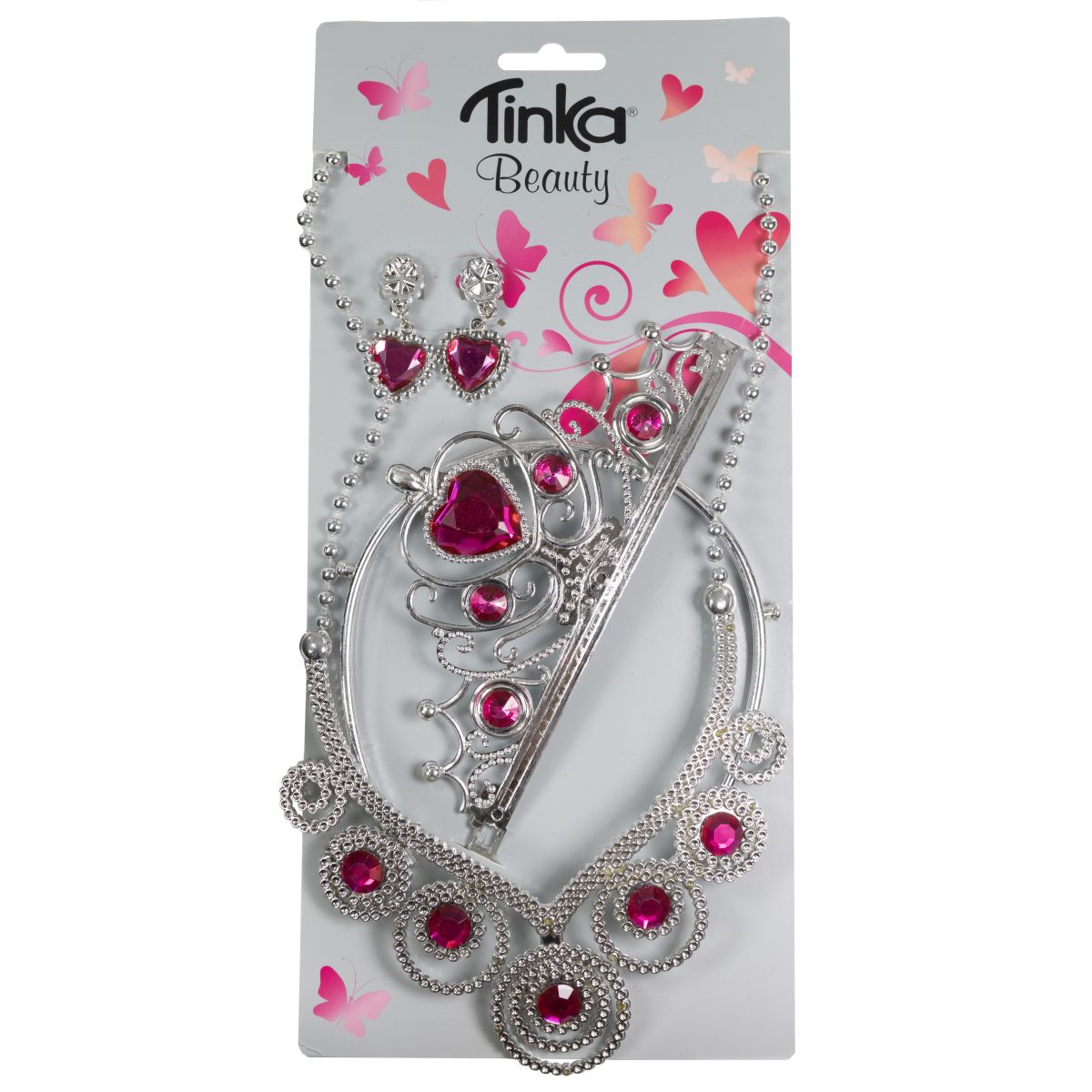 PRINSESSESÆT TIARA, ØREPYNT, HALSKÆDE ROSA TINKA BEAUTY	