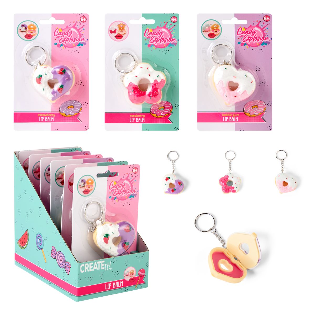 PAKKE (6PK) LIPBALM DONUT CANDY EXPLOSION 3ASS CREATE IT!*** 