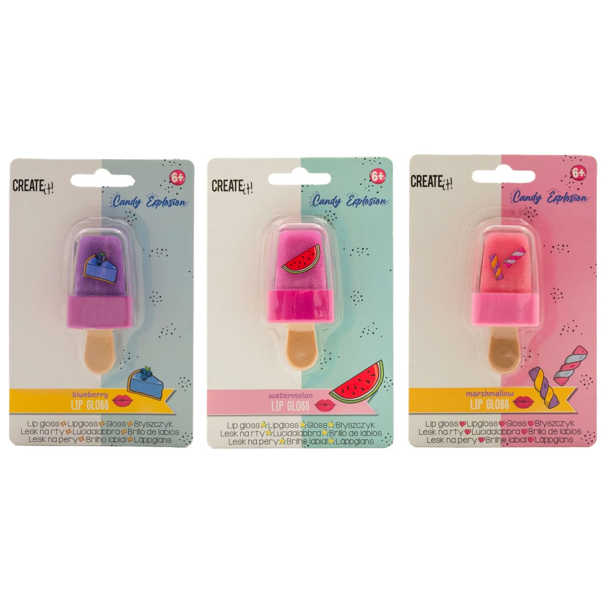 PAKKE (6PK) LIPGLOSS ISKREM CANDY EXPLOSION 3ASS CREATE IT!***