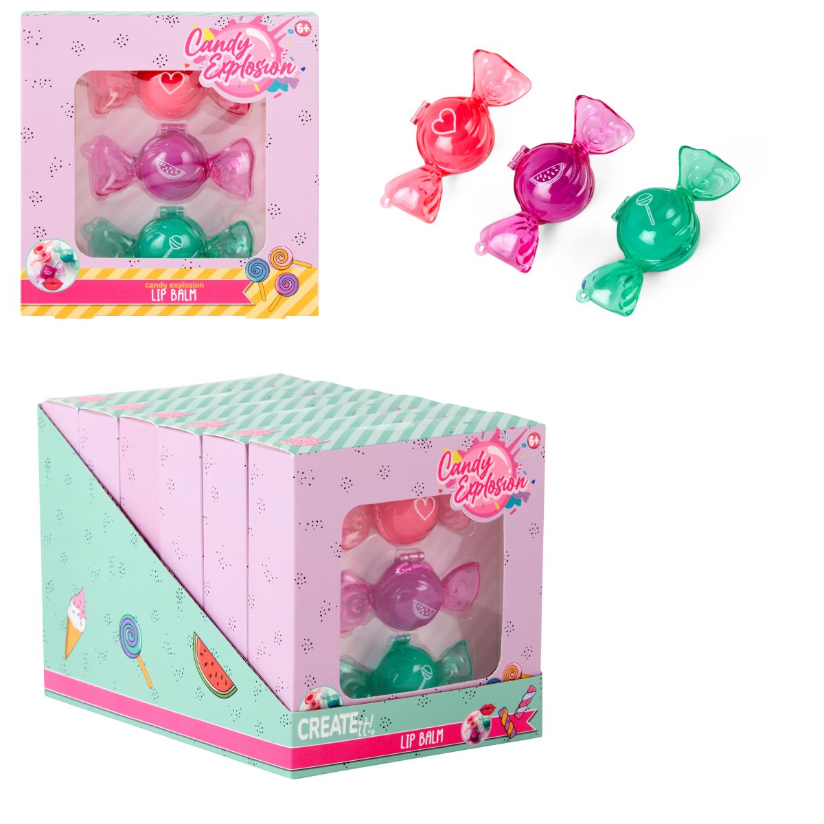 LIPBALM KARAMELLER SÆT 3STK CANDY EXPLOSION CREATE IT!