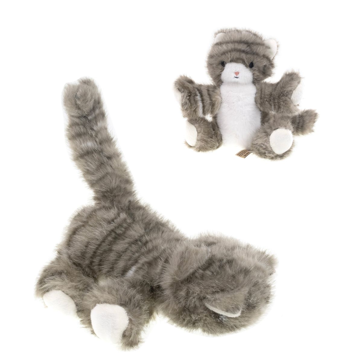 KAT GRÅ M/STRIBER 20CM TINKA PLYS